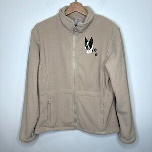 Boston Terrier Bradford Exchange Fleece Jacket Coat Womens L Tan Dog Embroidered
